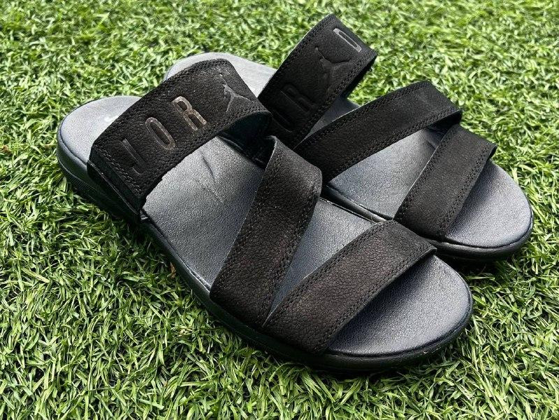 Мужские кожаные  летние шлепанцы-сланцы Jordan Black Київ - зображення 6