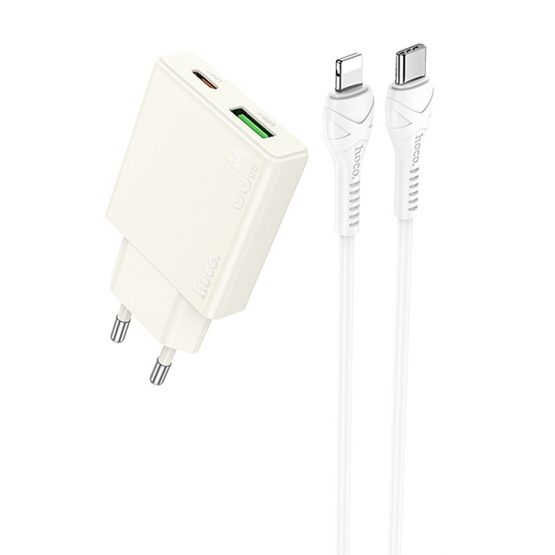 СЗУ Hoco N45 Biscuit PD30W+QC3.0 (1USB-A/1C) + кабель Type-C to Lightning Херсон - изображение 1