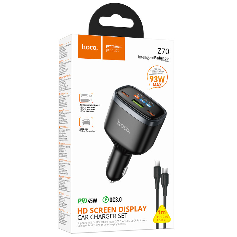 АЗУ Hoco Z70 Speed PD45W+QC3.0 total 93W (1USB-A/2C) + кабель Type-C to Type-C Херсон - зображення 2