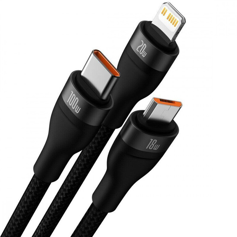 Дата кабель Baseus Flash Series 2 USB to Lightning/Type-C/MicroUSB 100W (1.2m) (CASS03000) Херсон - изображение 2
