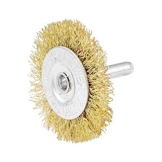 Щетка дисковая MASTERTOOL из латунированной рифленой проволоки Ø 50 мм со стержнем ¼" 19-9705 Харьков