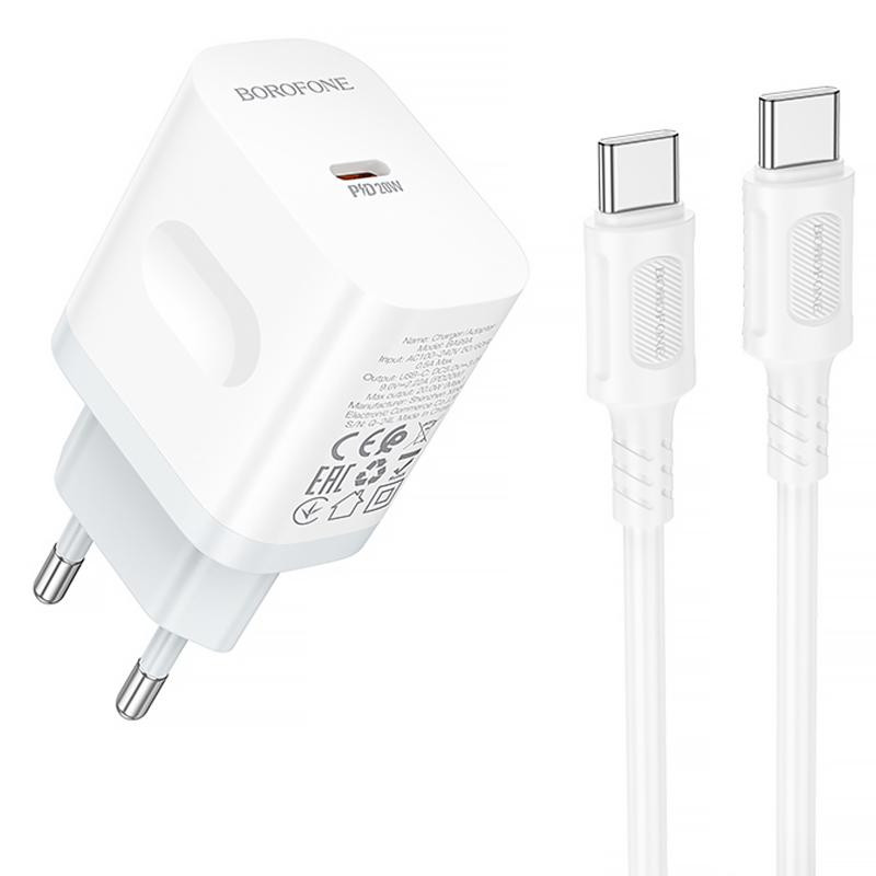 СЗУ Borofone BA99A Breeze PD20W (1USB-C) + кабель Type-C to Type-C Херсон - изображение 1