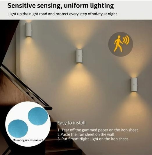 Два акумуляторних LED-нічникі з датчиком руху, магнітним кріпленням та трьома рівнями яскравості Київ - зображення 5