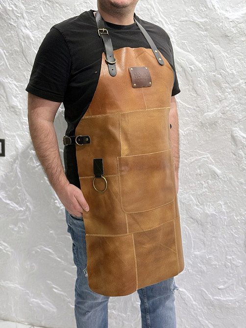 Фартук из натуральной кожи рыжий HollaApron Rust Харків - зображення 4