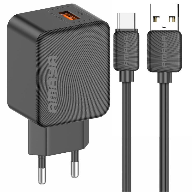 СЗУ Amaya E111U QC3.0 18W (1USB-A) + кабель USB to Type-C Херсон - зображення 1