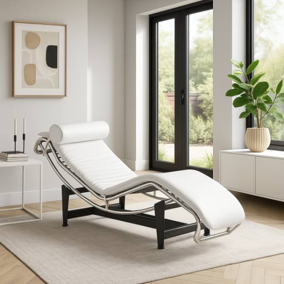 Шезлонг Лекор нержавіюча сталь, білий або чорний шкірозамінник Дніпро