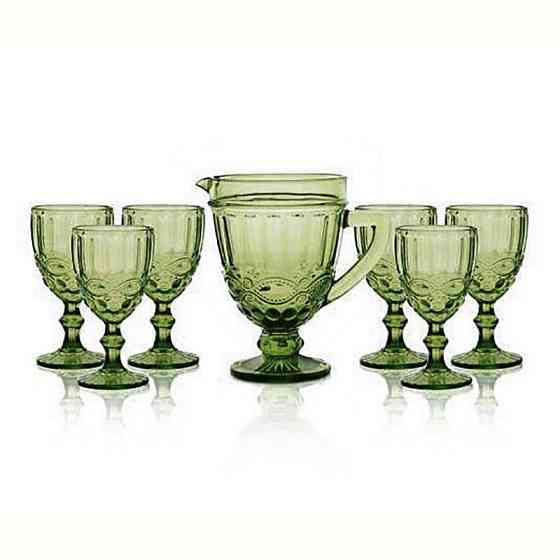 Набор кувшин 1,1 л Elodia Винтаж с бокалами 6 шт по 340 мл изумрудный Одесса