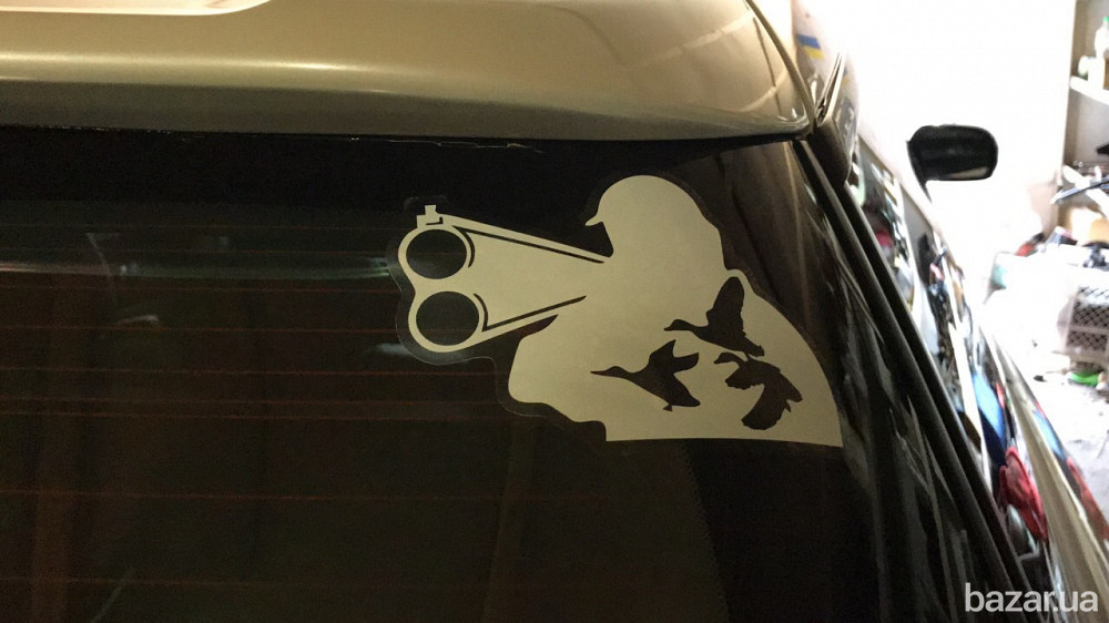 Наклейка на авто или мото Охотник Белая светоотражающая Борисполь - изображение 2