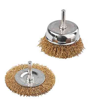 Набор щеток MASTERTOOL 2 шт - торцевая/дисковая со стержнем ¼" Ø 75/100 мм из латунированной рифлено Харьков