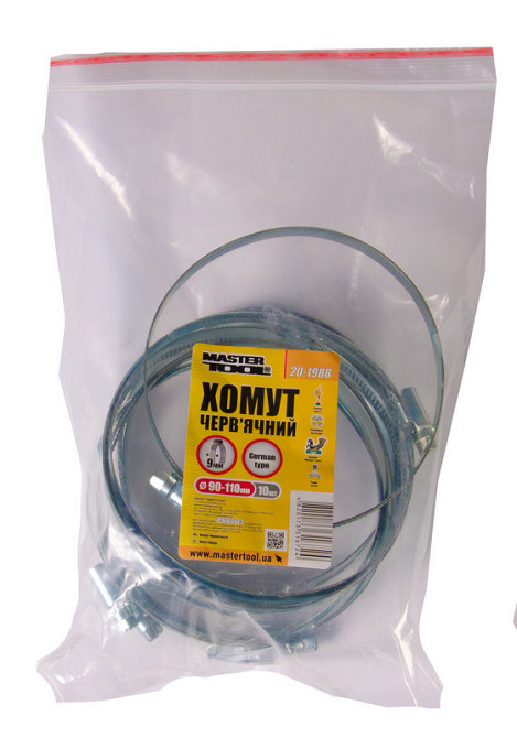 Хомут червячный MASTERTOOL German type W1 DIN 3017 9.0 мм Ø 90-110 мм 10 шт 20-1988 Харків - зображення 2