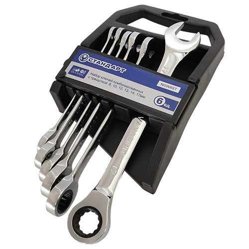 Набор комбинированных ключей трещоточных 8-17мм 6ед. СТАНДАРТ NGW6ST Харьков - изображение 1