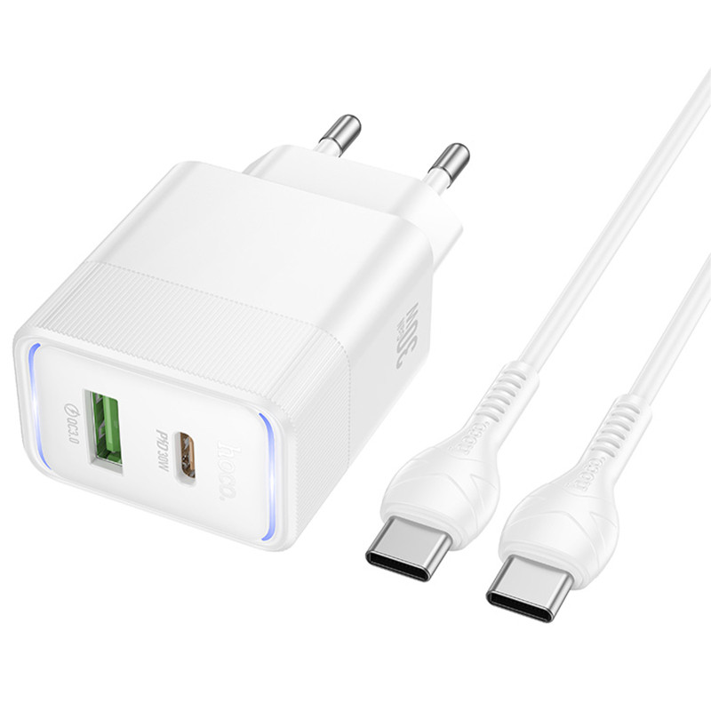 СЗУ Hoco CS112A Lounge PD30W+QC3.0 (1USB-A/1C) + кабель Type-C to Type-C Херсон - зображення 2