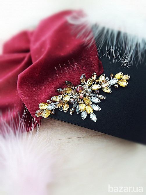 Янтарная капля гребень заколка золотистый янтарный желтый кофейный вечернее украшение на голову Луцьк - зображення 3