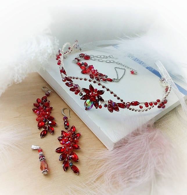 Червона калина комплект прикрас сережки слейв браслет діадема кулон червоний Луцк - изображение 1