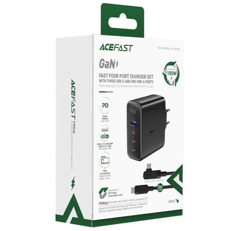 СЗУ Acefast A37 PD100W+QC3.0  GaN (1USB-A/3C) + кабель Type-C to Type-C 2m Херсон - изображение 4
