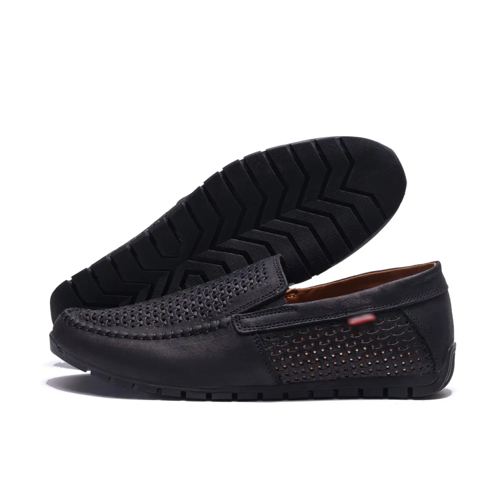 Мужские летние кожаные мокасины  LS перфорация Black Київ - зображення 11