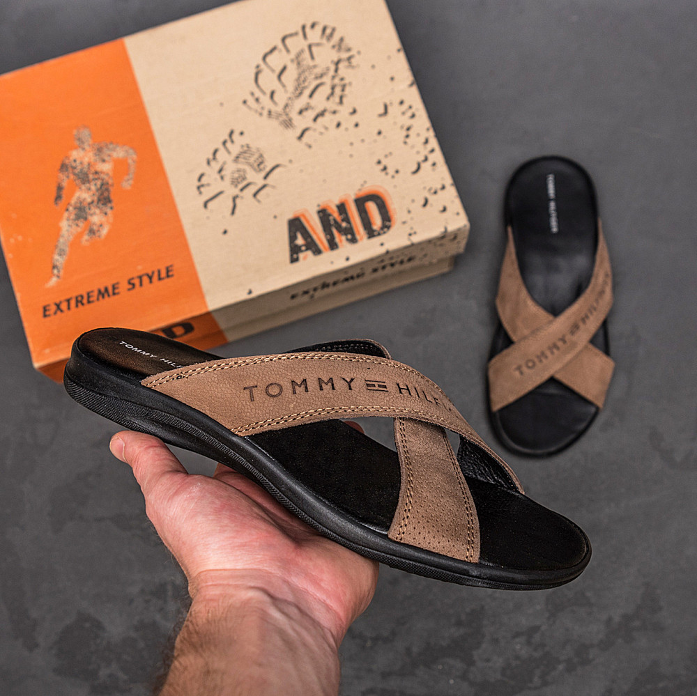 Мужские кожаные  летние шлепанцы-сланцы Tommy Hilfiger coffee Київ - зображення 8