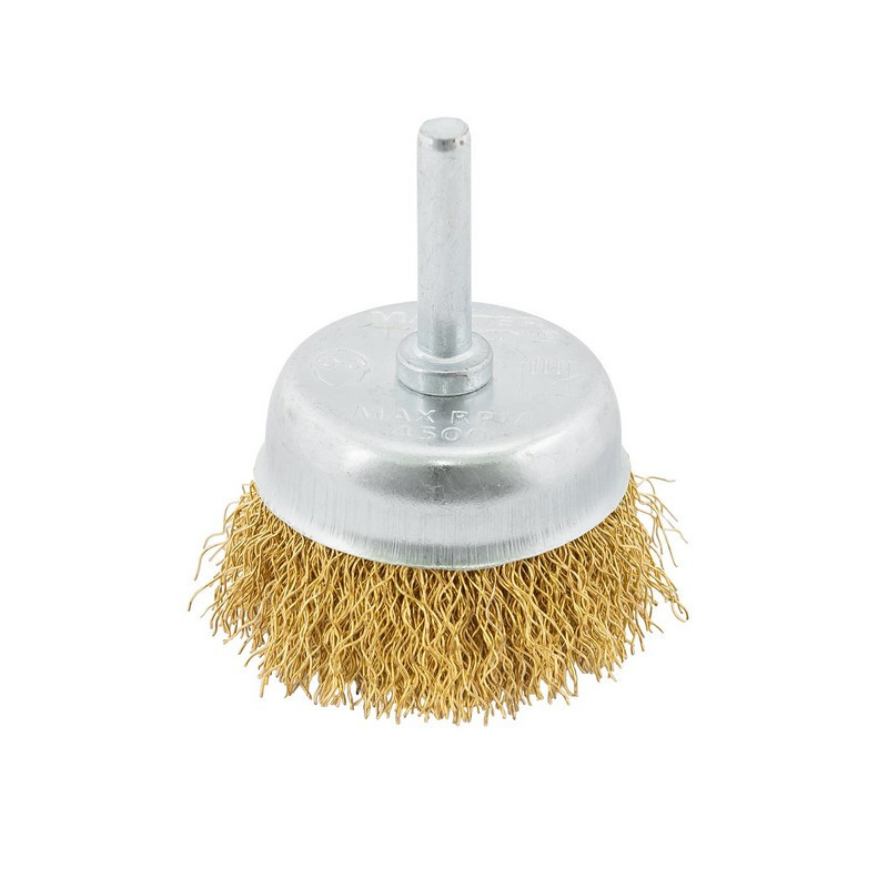 Щетка торцевая MASTERTOOL из латунированной рифленой проволоки Ø 50 мм со стержнем ¼" 19-7405 Харьков - изображение 1
