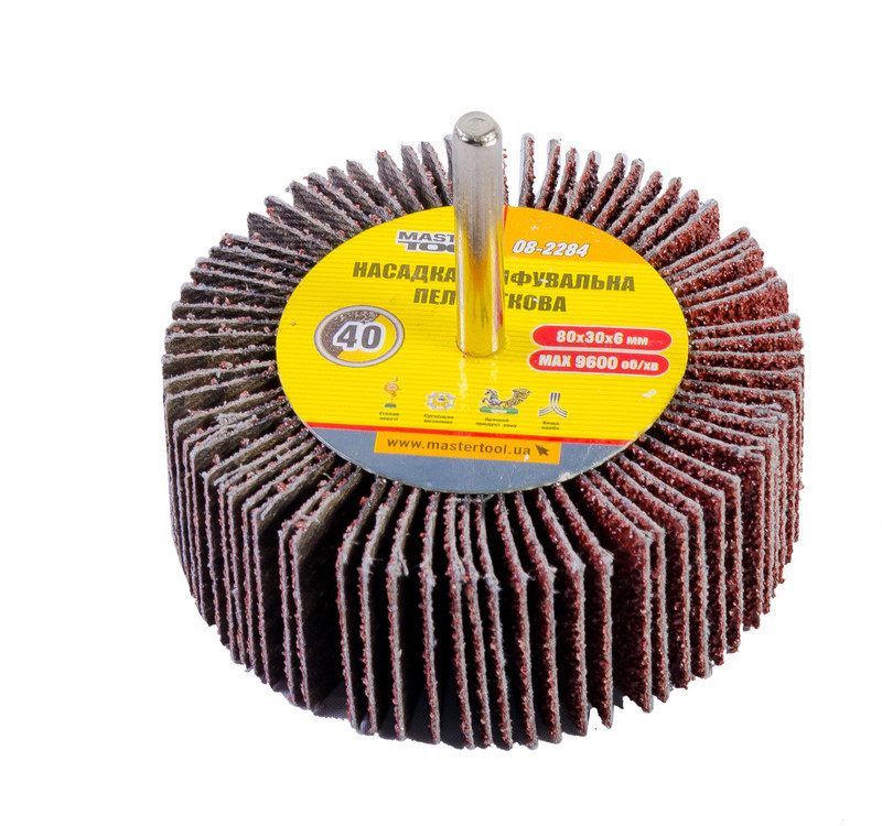 Насадка шлифовальная лепестковая MASTERTOOL зерно 40 80х30 мм со стержнем 6 мм 08-2284 Харьков - изображение 1