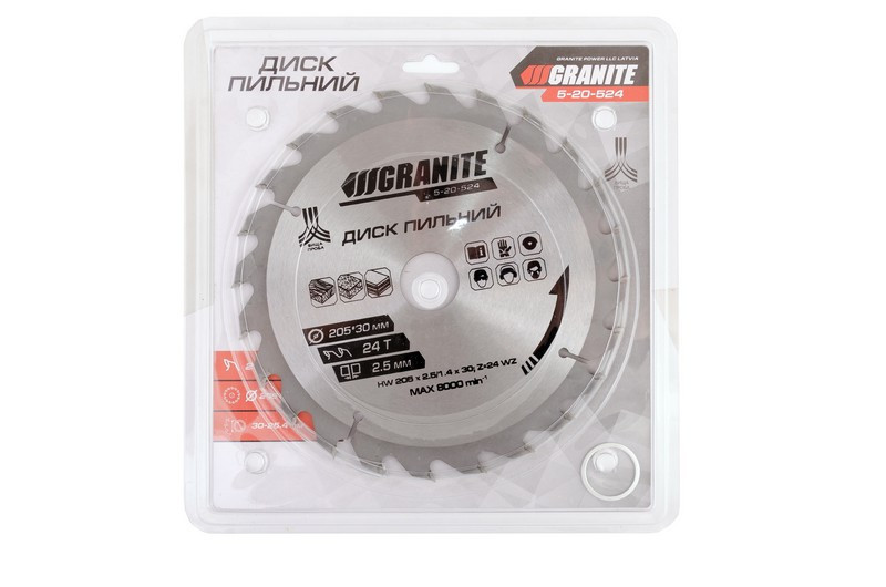 Диск пильный для дерева GRANITE с твердосплавными напайками 205х30х24Т адаптер 30-25.4 7450 об/мин 5 Харьков - изображение 2