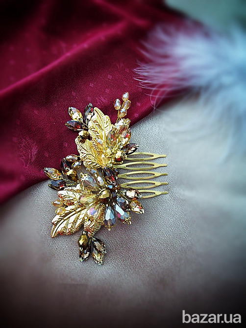 Мавка осіння гребінь прикраса для волосся коричневий золотий оригінальна святкова на подарунок Луцк - изображение 6
