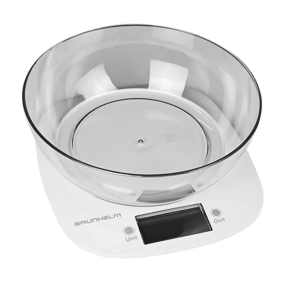 Весы кухонные с чашей Grunhelm KES-1PW 5 кг белые Київ - зображення 3