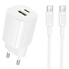 СЗУ Borofone BA104A Pudding PD20W+QC3.0 (1USB-A/1C) + кабель Type-C to Type-C Херсон