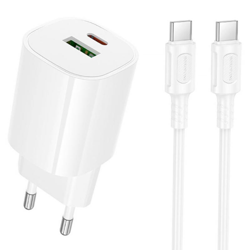 СЗУ Borofone BA104A Pudding PD20W+QC3.0 (1USB-A/1C) + кабель Type-C to Type-C Херсон - изображение 1
