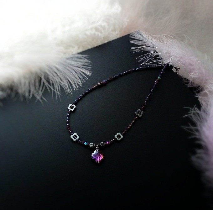 Лакі чокер намисто кольє чорний графітовий кришталь підвіска гематит камінь мінерал конюшина удача Луцьк - зображення 2