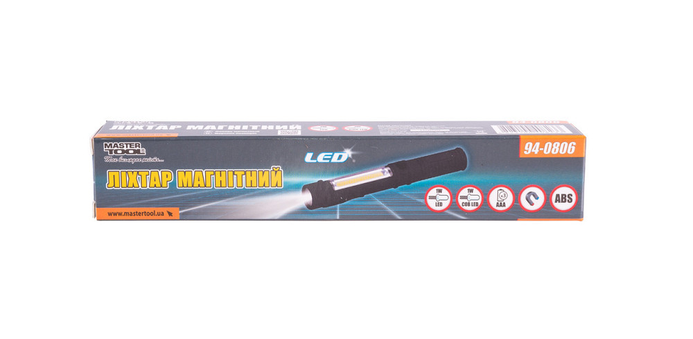 Фонарик магнитный MASTERTOOL 168х24 мм LED+COB LED 3xAAA ABS 94-0806 Харків - зображення 8