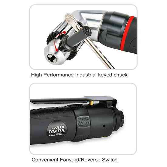 Дрель угловая пневматическая реверсивная 3/8" (1500об/мин; промышленный патрон)  TOPTUL KAQB1215 Харьков