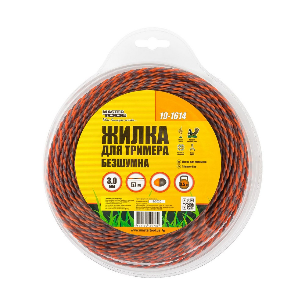 Леска для триммера бесшумная MASTERTOOL SPIRAL 3.00 мм 57 м (блистер) двухцветная 19-1614 Харків - зображення 2
