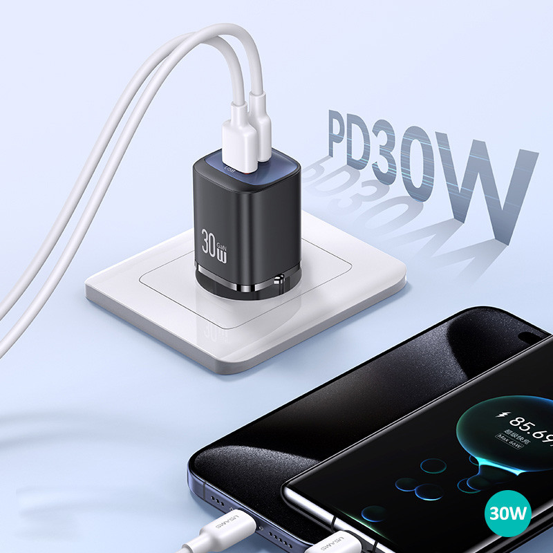 СЗУ Usams US-CC254 GaN HC Ser. 30W (1USB-A/1C) Херсон - зображення 2