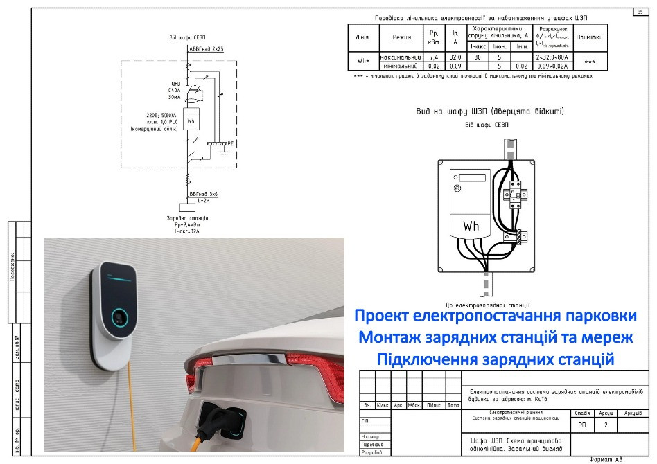 Проект електропостачання парковки ОСББ, автостоянки ЖК. Монтаж зарядної станції. Електромонтаж Ціна Київ - зображення 2