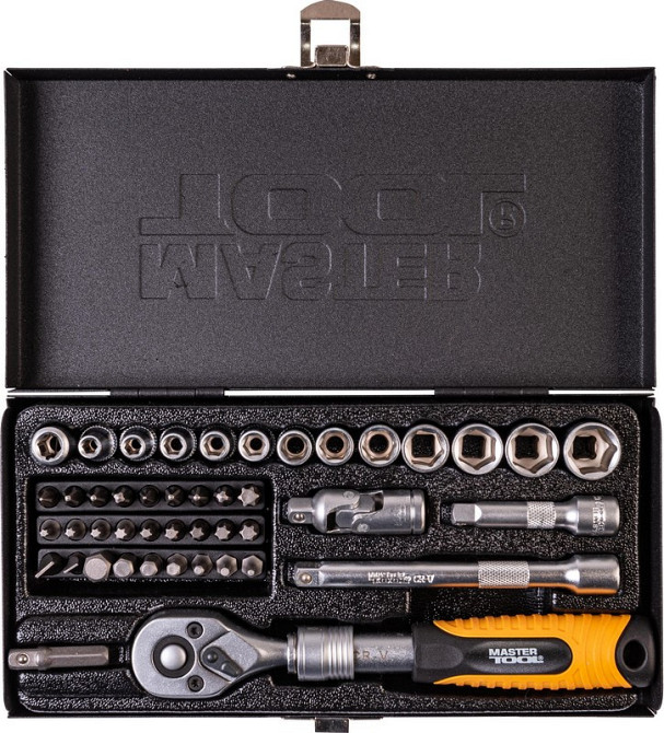 Набор инструментов MASTERTOOL PROFI ¼" 45 шт 4-13 мм телескопическая трещотка CrV50BV30 металлически Харьков - изображение 3