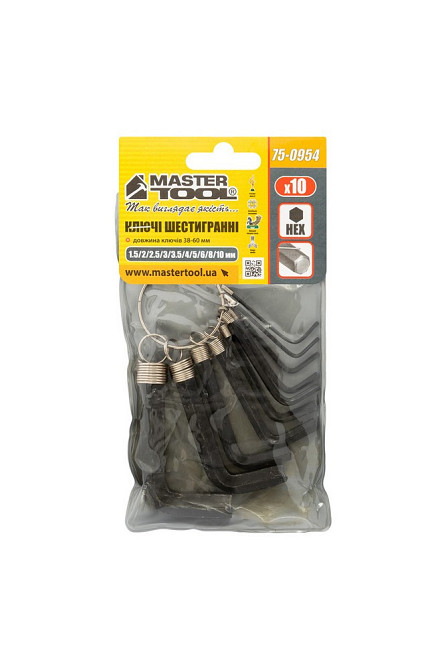 Ключи шестигранные MASTERTOOL CrV 1,5-10 мм 38/60 мм набор 10 шт 75-0954 Харків - зображення 2