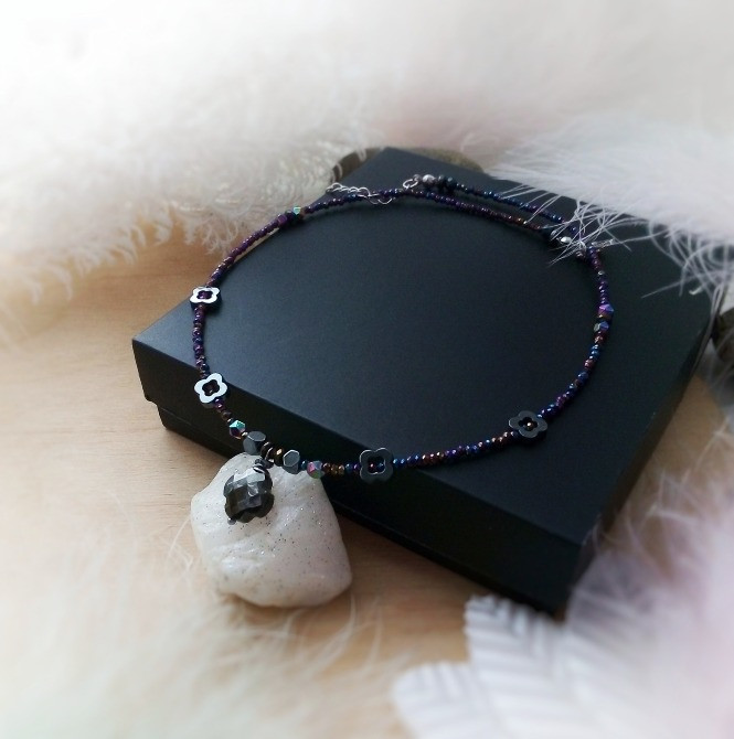 Лакі чокер намисто кольє чорний графітовий кришталь підвіска гематит камінь мінерал конюшина удача Луцьк - зображення 3