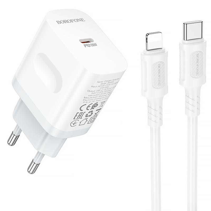 СЗУ Borofone BA99A Breeze PD20W (1USB-C) + кабель Type-C to Lightning Херсон - зображення 1
