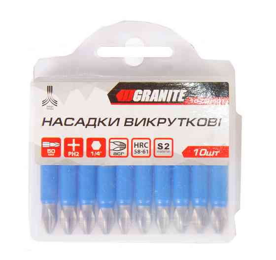 Насадка отверточная GRANITE PH2 50 мм ¼" S2 набор 10 шт 10-02-501 Харків