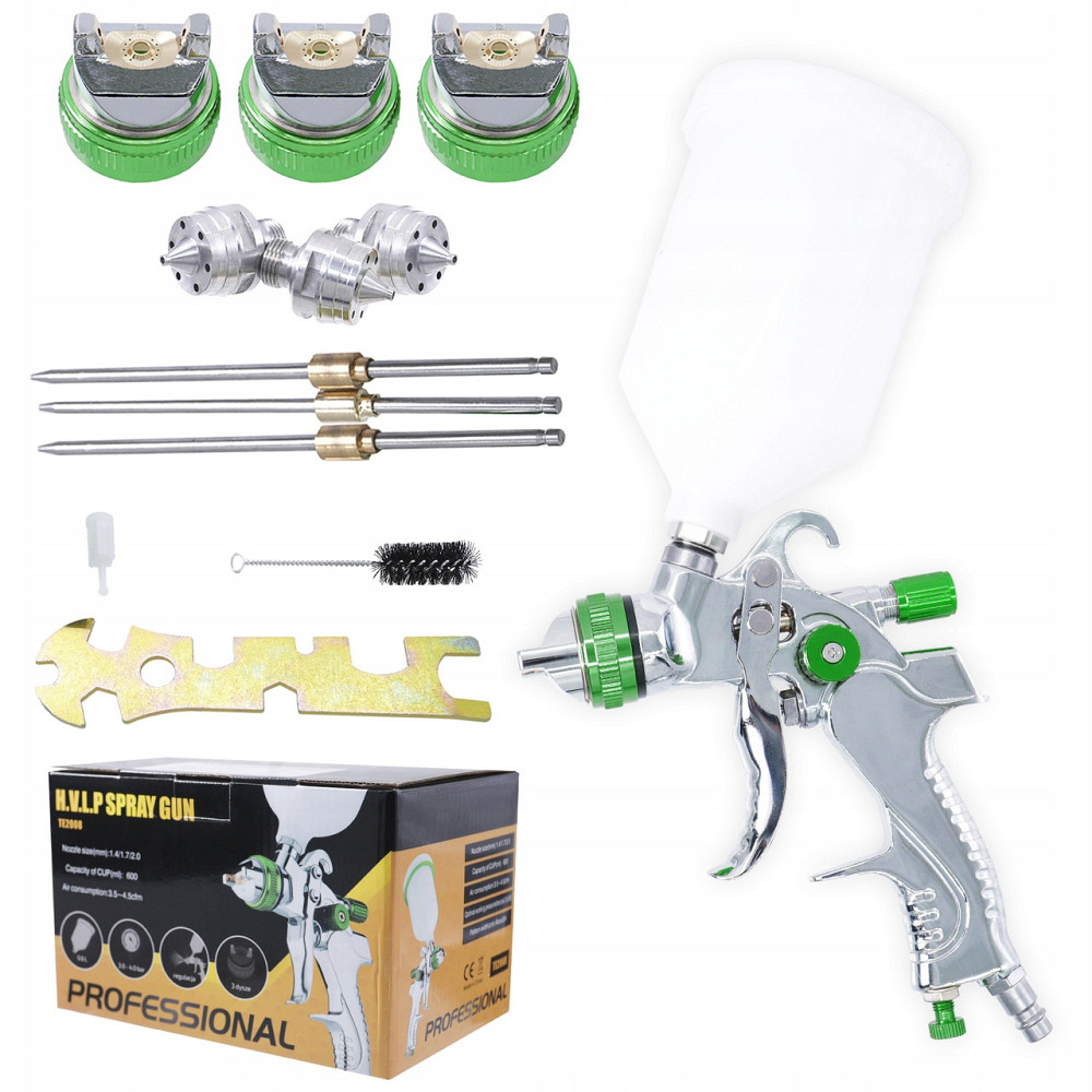 Краскопульт пневматический TE2008 HVLP, форсунки 1.4, 1.7 и 2 мм TE2008-1.4-1.7-2.0 AIRKRAFT Харків - зображення 2