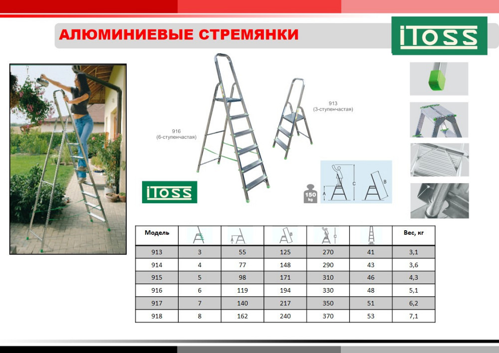 Стремянка алюминиевая ITOSS 916 (6 ступенек) высота 123 см. Київ - зображення 2