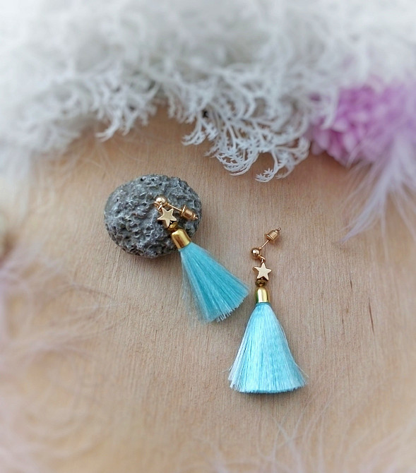 Літні мрії набір прикрас тіфані блакитний білий золотистий чокер китиця кольє намисто сережки китиці Луцьк - зображення 5