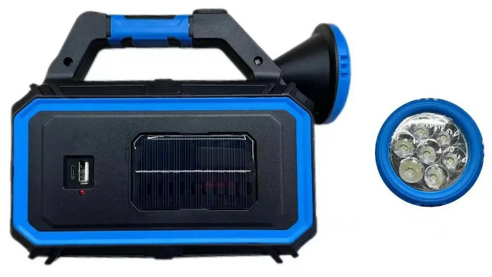 Ручной аккумуляторный светодиодный фонарь с солнечной батареей и функцией PowerBank Синий Одеса - зображення 4