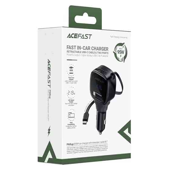 АЗУ Acefast B17 PD30W+QC3.0 total 95W (1USB-A/1C) with retractable cable Type-C Херсон