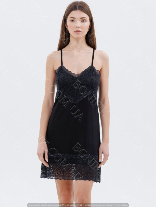 Чёрная ночная сорочка с кружевными вставками (60047) (арт. 1671) Кривой Рог - изображение 1