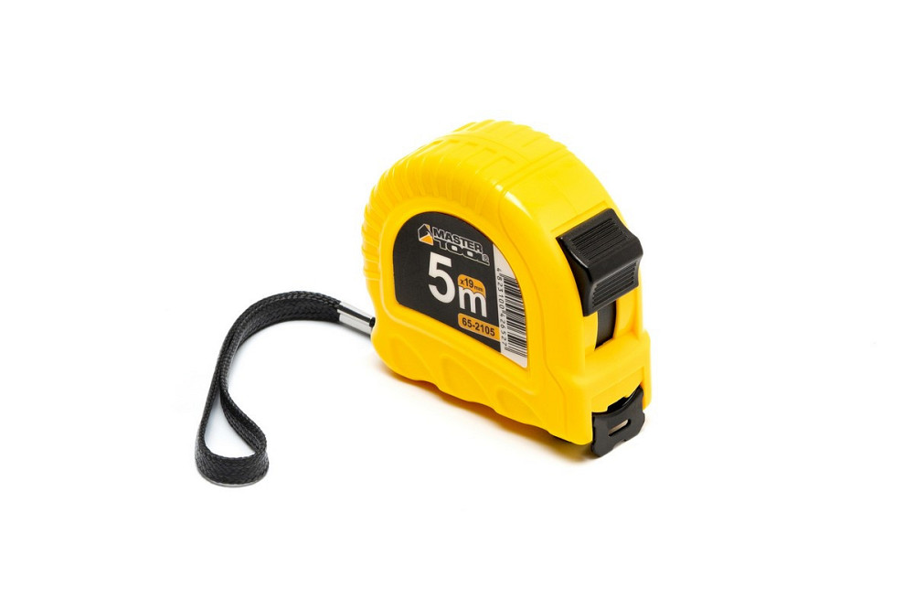 Рулетка MASTERTOOL 5 м х 19 мм фиксатор полотна кнопка STOP противоскользящий крючок 65-2105 Харків - зображення 2