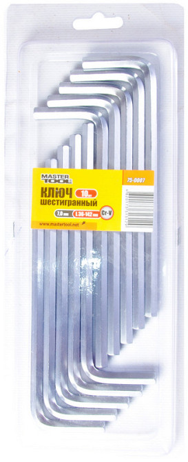 Ключ шестигранный MASTERTOOL CrV 7,0 мм 36/142 мм набор 10 шт 75-0007 Харків - зображення 2