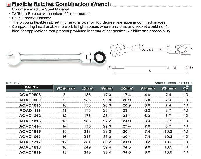 Ключ комбинированный трещоточный шарнирный TOPTUL 13мм AOAH1313 Харьков - изображение 2