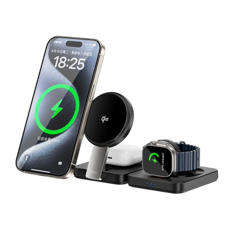 БЗУ WIWU Wi-W028 QI2 3 in 1 wireless charger Херсон - зображення 1