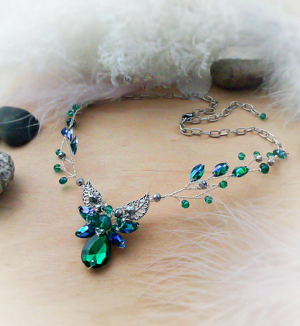 Ельфійська діадема тіара ав зелений синій смарагдовий корона гілка м'який обруч обідок Луцьк - зображення 4